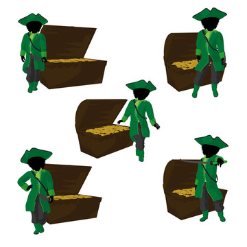 美國(guó)青少年海盜插畫(huà)剪影