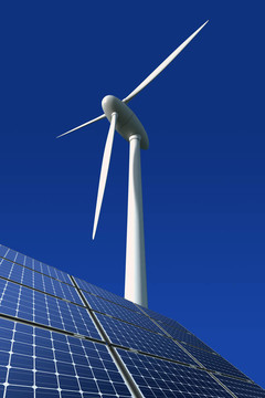 太陽(yáng)能電池板和風(fēng)力渦輪機(jī)