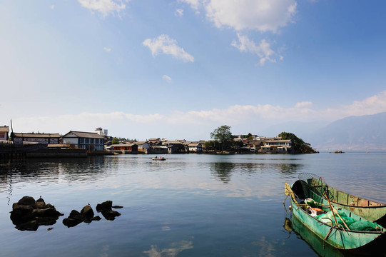 在Dali湖景觀；云南；中國(guó)