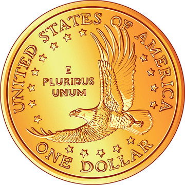 美國貨幣；黃金美元硬幣的弗萊伊圖像