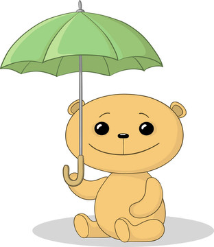 泰迪熊坐在傘下