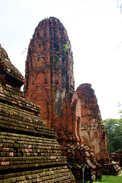 在Wat chaiwattanaram寺塔；Ayutthaya；泰國