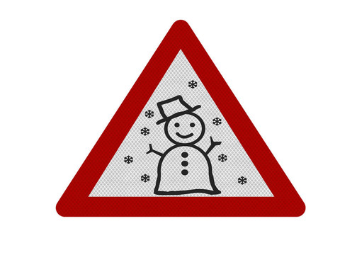 照片逼真的雪警告標志；孤立的白色
