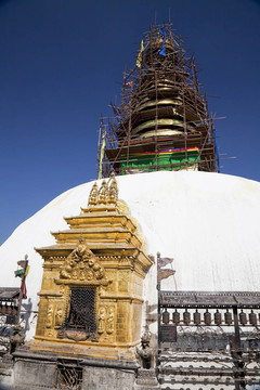 舍利塔在裝修swayambunath；加德滿都；尼泊爾；