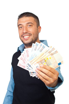 商人給歐元紙幣
