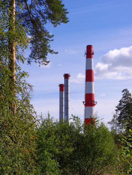 管道熱電廠和樹木