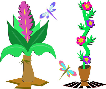 混合植物；Flowers；Dragonf