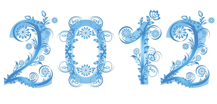 插圖的2012新年數(shù)字花卉裝飾