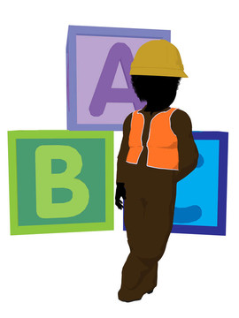 非洲裔青少年建筑工人插畫