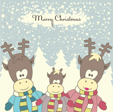 Reindeer圣誕賀卡。插畫