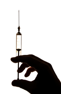 舊玻璃注射器在手