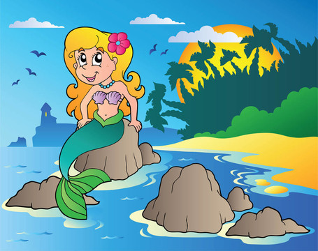 卡通美人魚海景