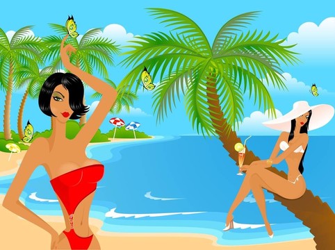 夏日海灘上的女孩