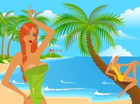 夏日海灘上的女孩