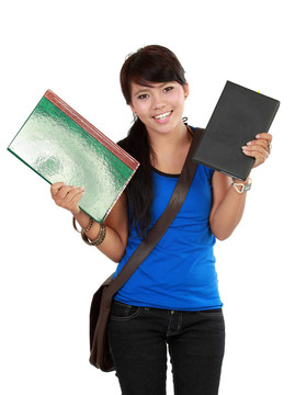美麗的亞洲青年婦女掛書