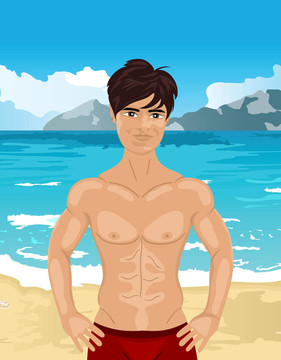 海灘上的強(qiáng)壯的男人