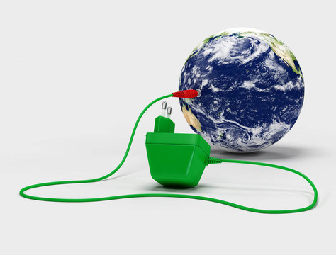 一個(gè)充電器連接到地球的虛擬圖像