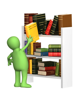 木偶從書架上拿到書