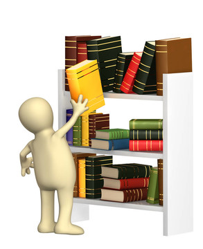 木偶從書架上拿到書