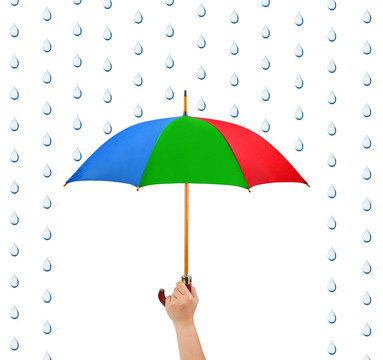 帶傘和雨的手