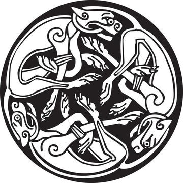 凱爾特設(shè)計(jì)的一三只狗咬尾巴；交織在一起；圈內(nèi)有結(jié)設(shè)計(jì)。偉大的藝術(shù)品或紋身