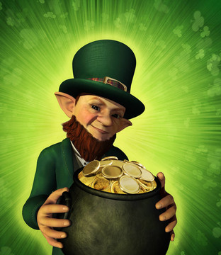 Leprechan拿著一罐金子