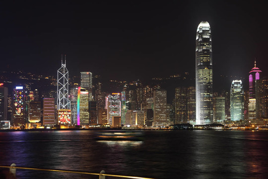 香港的夜晚壯觀的全景