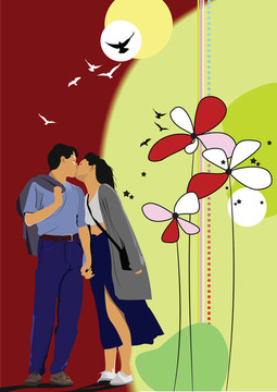 花卉背景與接吻公司