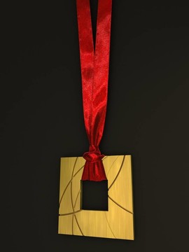 在黑暗背景上帶紅絲帶的金質(zhì)獎(jiǎng)?wù)? style=