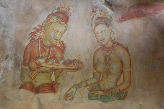 古代著名的壁畫在錫吉里耶；斯里蘭卡