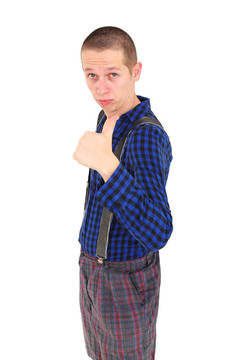 年輕的高飛男子豎起大拇指