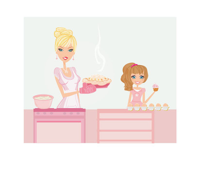 媽媽幫女兒做飯