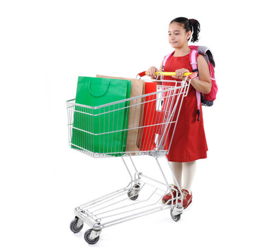 購物車穿紅衣服的女生的購物者
