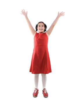 可愛的小女孩穿著紅衣服冒充分離；