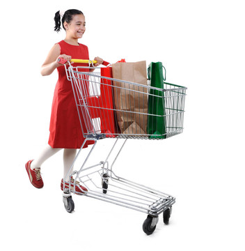 穿紅色衣服的小女孩購物車