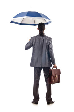 商人帶著白色的雨傘