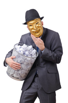 間諜概念與蒙面男子在白色