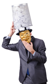 間諜概念與蒙面男子在白色