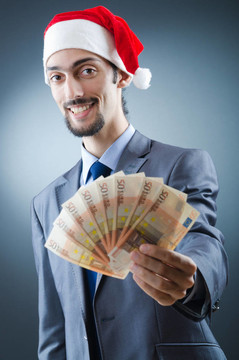 Santa與歐元紙幣