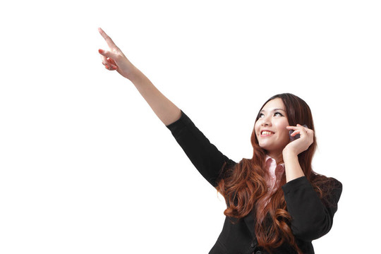 商務(wù)女性講手機(jī)和指點(diǎn)