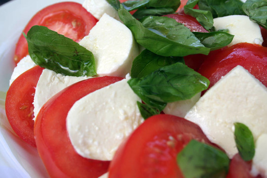 Mozzarella；西紅柿和羅勒