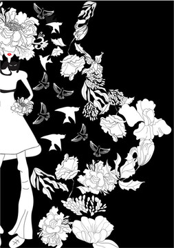 美麗的女孩與花發(fā)