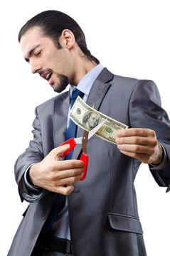 男子削減金錢的白色