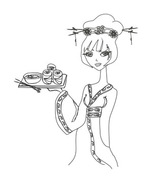 美麗的亞洲女孩享受壽司