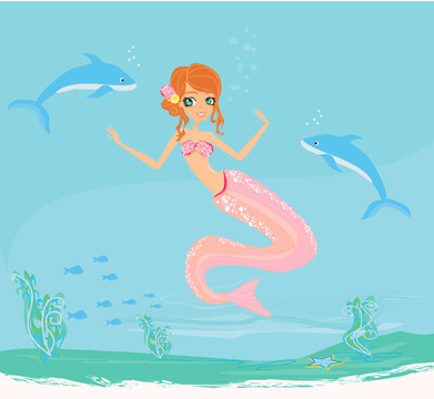 美麗美人魚的插畫