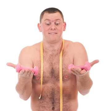 男人用啞鈴和測量