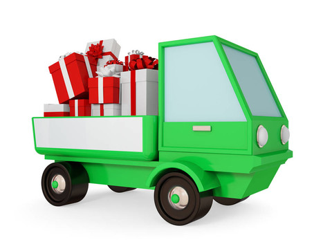綠色卡車與明亮的禮品盒在一個機(jī)構(gòu)。