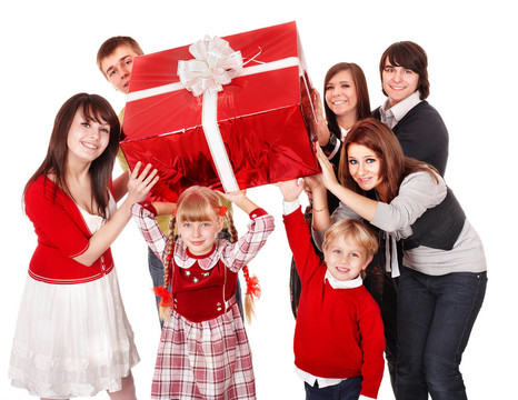 幸福家庭红色礼品盒。