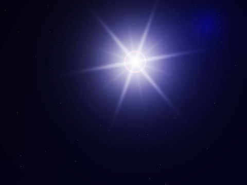 深藍色的夜空閃耀明亮；白星