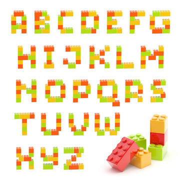 字母組的玩具積木孤立